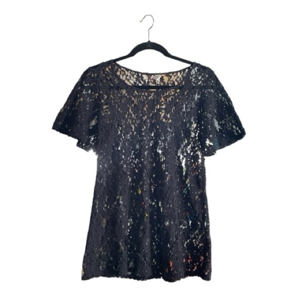 Chalet et Ceci Black Floral Lace Blouse Size Small